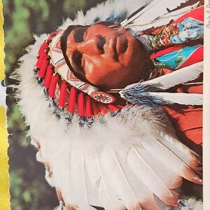 Vintage Native American Chief Postcard with Feather Headdress